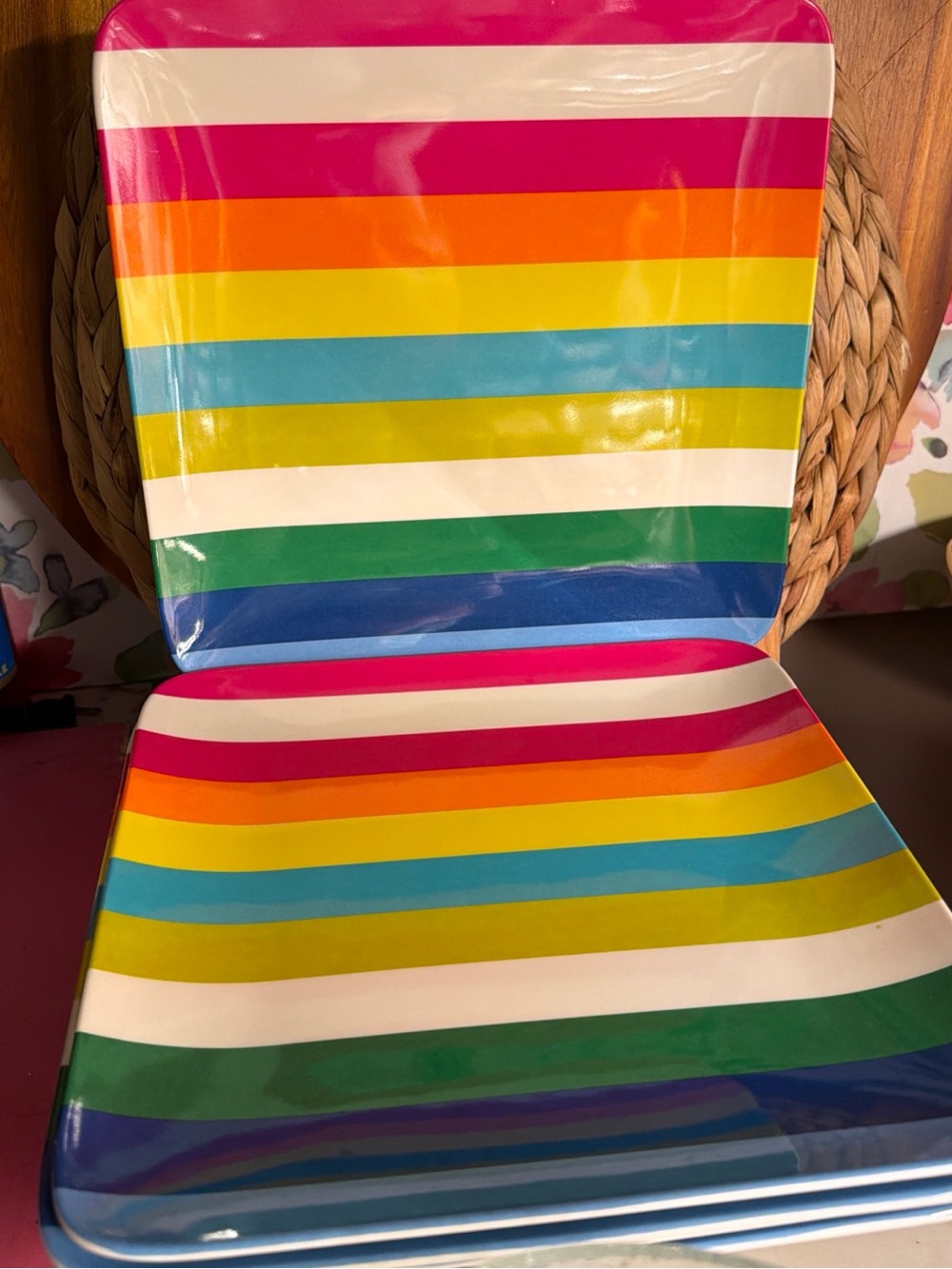 Rainbow Stripe Square Dinner Plates - Multicolor Tabitha Brown Target Beachy